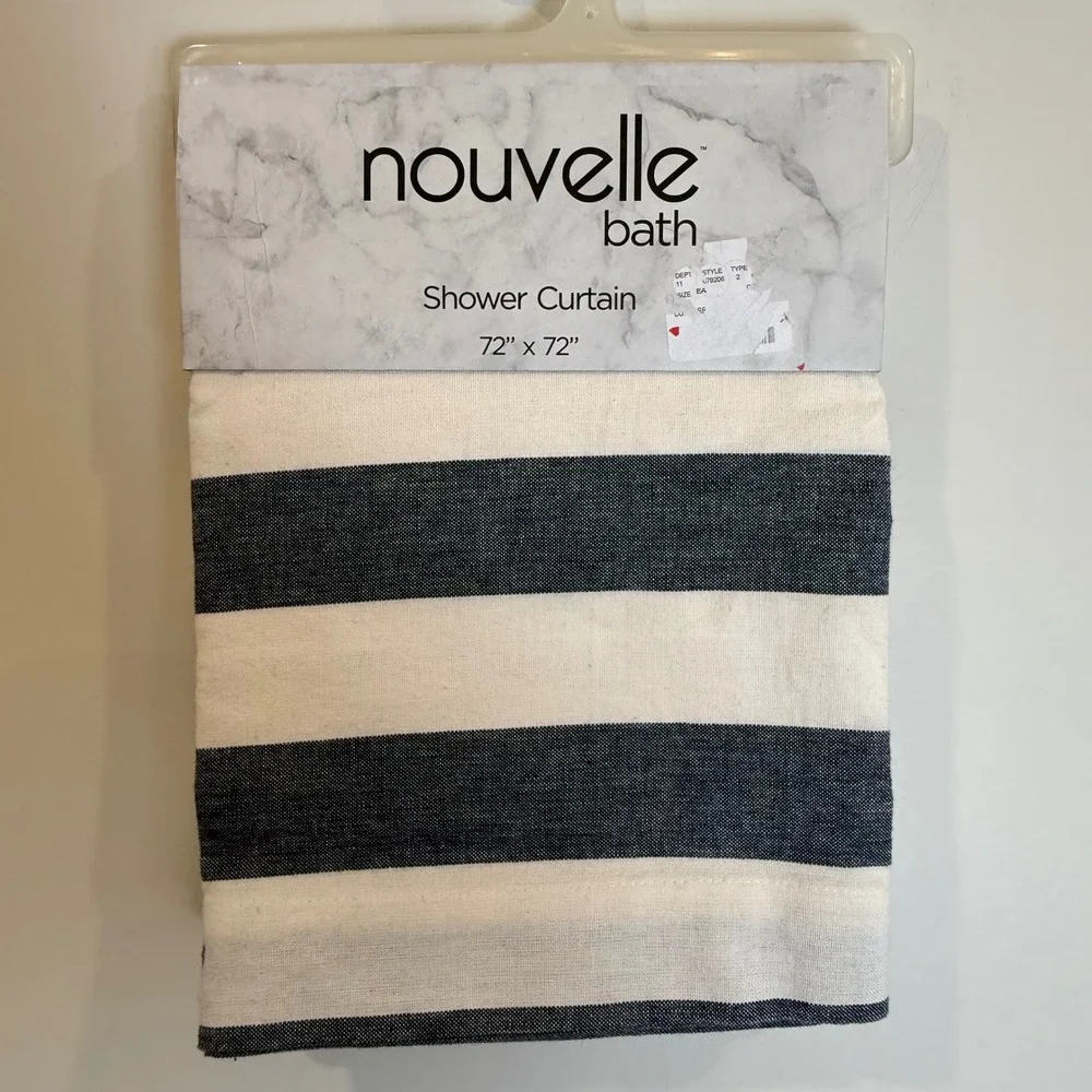 Nouvelle Bath Shower Curtain 72x72 Inch Navy White Stripe Cotton Fabric